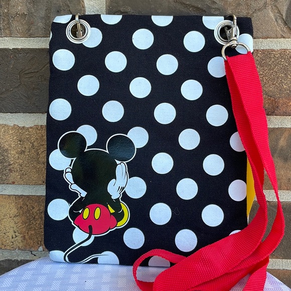 Disney Mickey Mouse Black Passport Bag With White Polka Dots - Picture 3 of 3